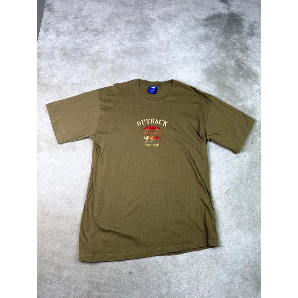 Brisbee Outback Australia T-Shirt Mens XL Green Kangaroo Graphic Embroidered
